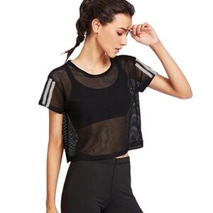 JNK SEXY SHEER MESH CROP TOP - BLACK MULTI SIZES (NEW WITH TAGS) A16